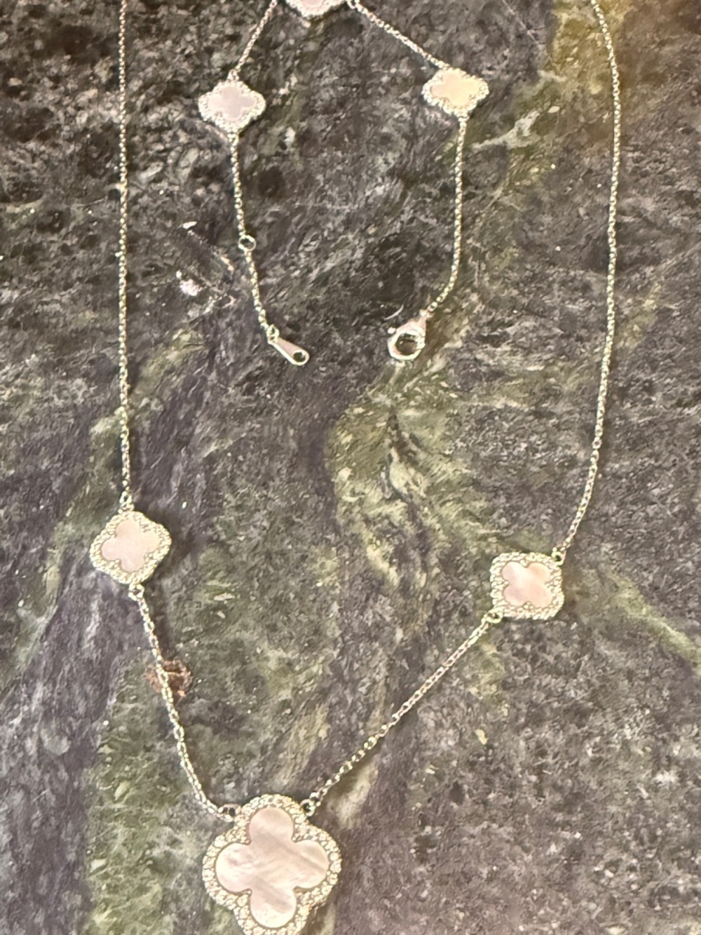 Elegant Pink Mother-of-Pearl Clover set  Necklace and bracelet  - silver 925